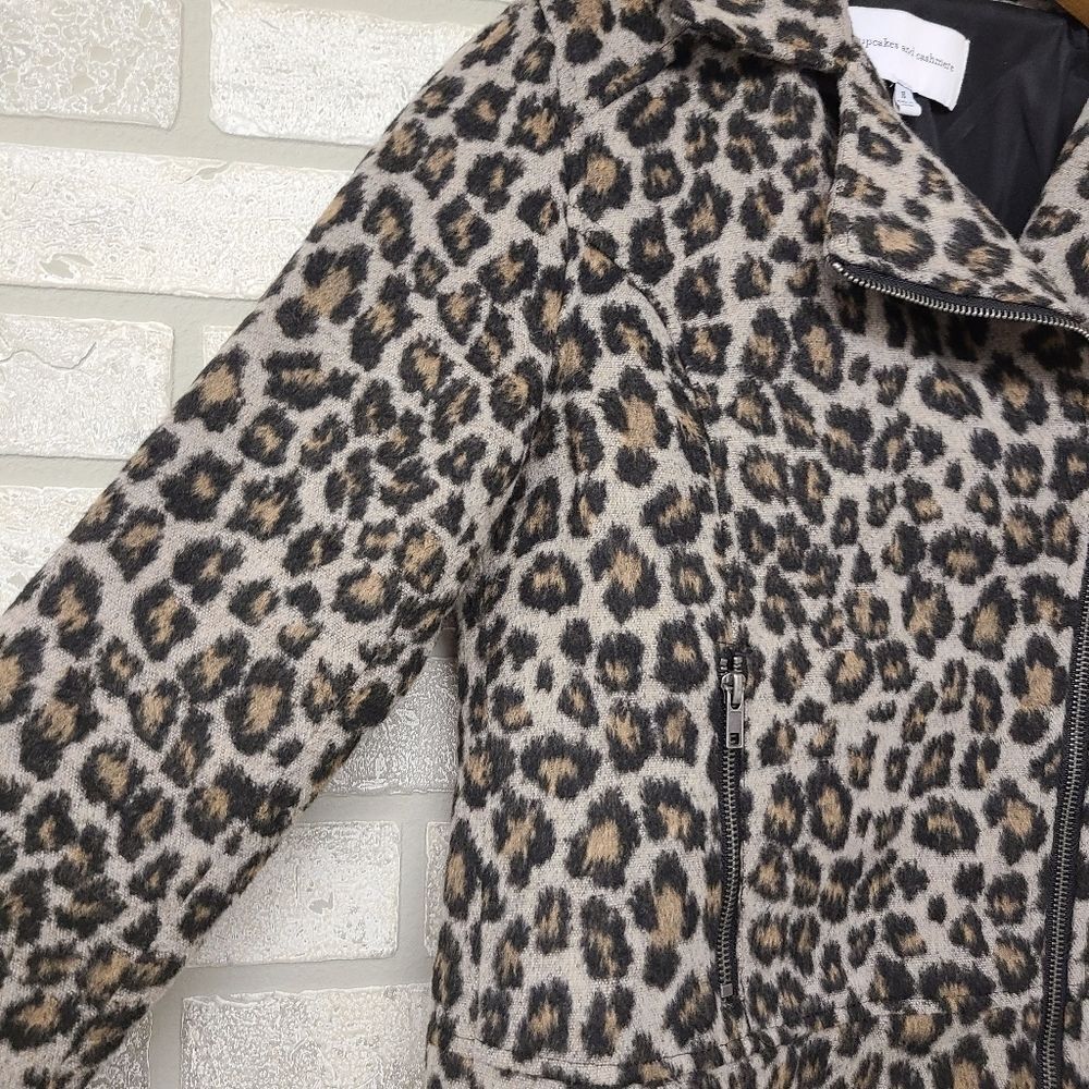 Cupcakes and Cashmere Leopard Print Moto Jacket Size Small Gray Brown Black - Picture 4 of 9